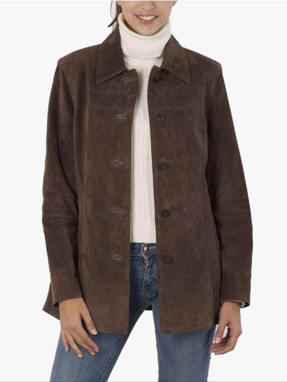 Women’s Brown Suede Button-Front Coat